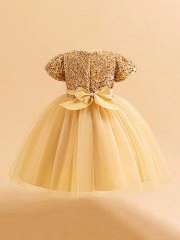 Young Girls Sequins Tulle Ball Gown Princess Dress, Flower Girl Wedding Party Formal Elegant Dress