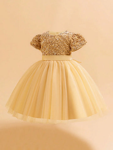 Young Girls Sequins Tulle Ball Gown Princess Dress, Flower Girl Wedding Party Formal Elegant Dress