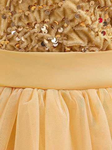 Young Girls Sequins Tulle Ball Gown Princess Dress, Flower Girl Wedding Party Formal Elegant Dress