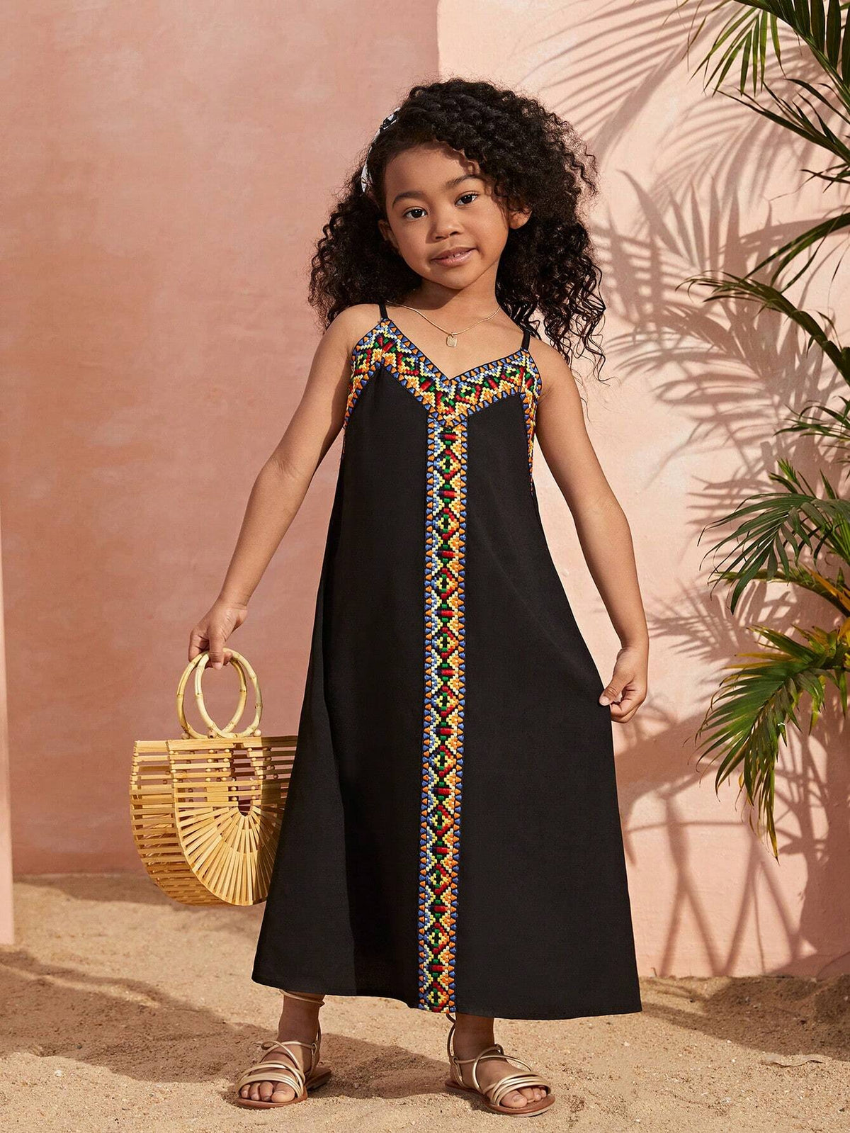 Young Girls' Shakkarpara Music Festival Casual Woven Long Cami Maxi Dress