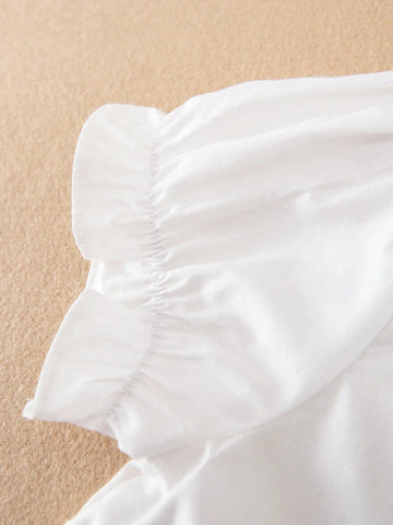 Young Girls' Short-Sleeved Shirt With Embroidered Bear And Collar For Summer