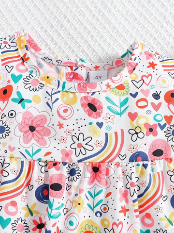 Young Girls' Short Floral Print Sleeveless Dress
