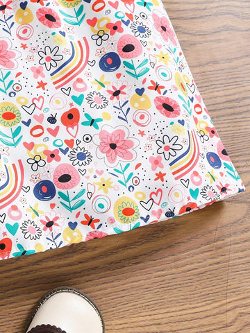 Young Girls' Short Floral Print Sleeveless Dress