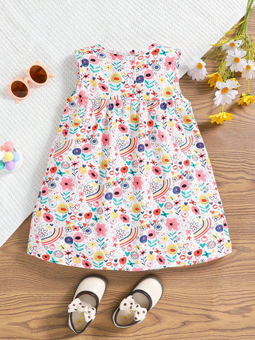 Young Girls' Short Floral Print Sleeveless Dress
