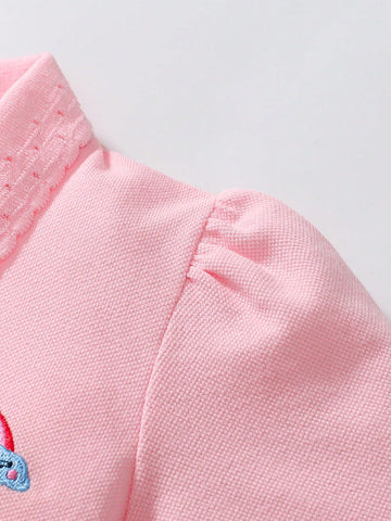 Young Girls Short Sleeve Cute Children Polo Collar Princess Dress, Suitable For Daily Wear, Spring & Summer