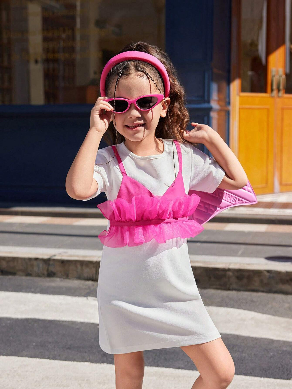 Young Girls Short Sleeve Mesh Contrast Casual Simple Fashion Daily Dress