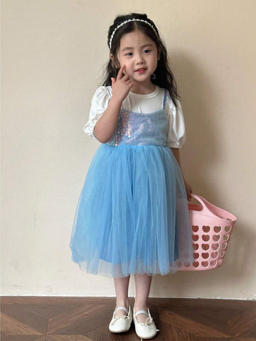 Young Girls' Short Sleeve Mesh Dress