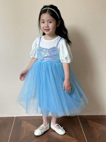 Young Girls' Short Sleeve Mesh Dress