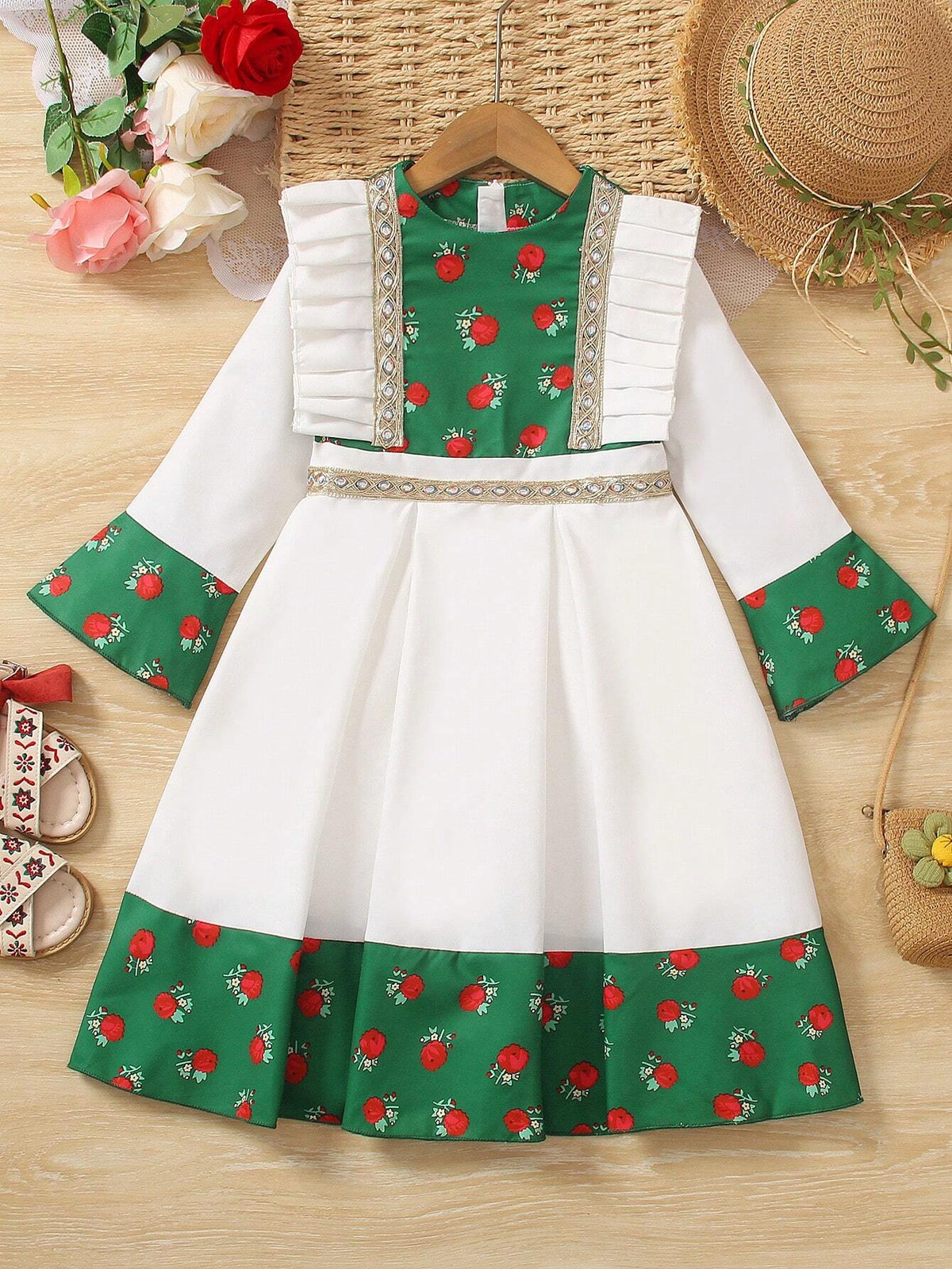 Young Girls' Simple Colorful Printed Daily Dress