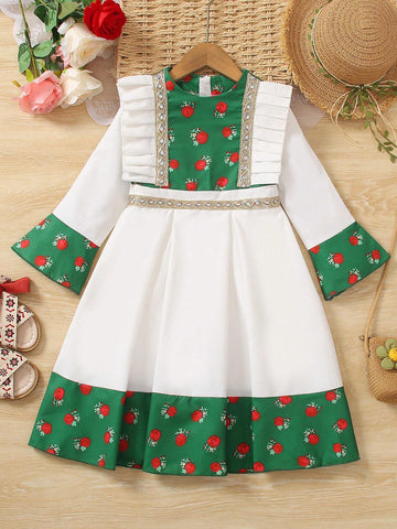 Young Girls' Simple Colorful Printed Daily Dress