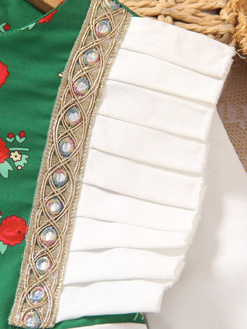 Young Girls' Simple Colorful Printed Daily Dress