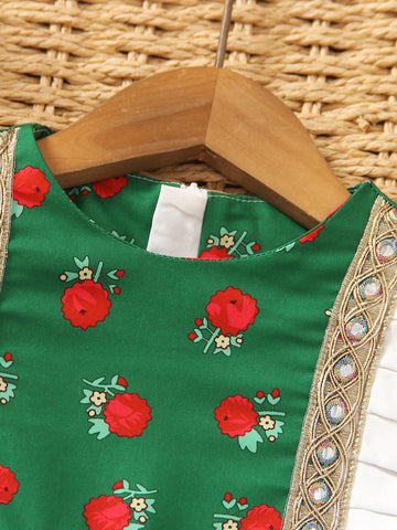 Young Girls' Simple Colorful Printed Daily Dress