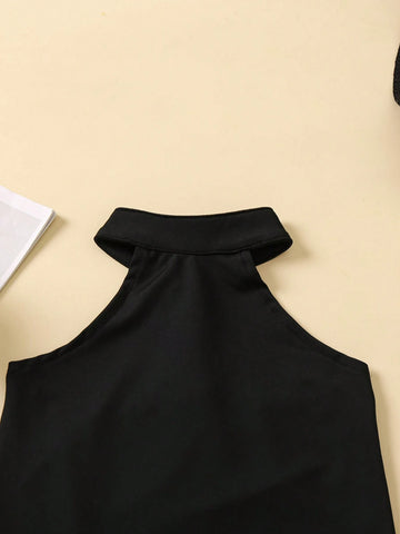 Young Girl's Simple Halter Neck Sleeveless Dress For Summer
