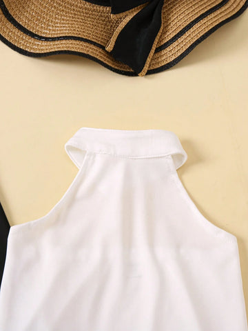 Young Girl's Simple Halter Neck Sleeveless Dress For Summer