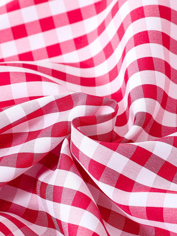 Young Girls' Simple Plaid Single-Breasted Casual Shirt In Red And White