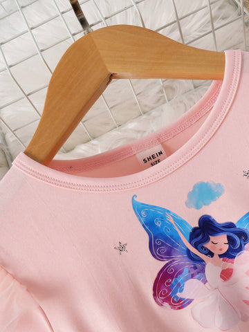 Young Girls' Simple Print Long Sleeve Dress