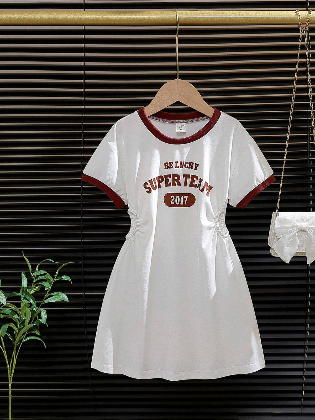 Young Girls' Simple Print Short Sleeve Dress