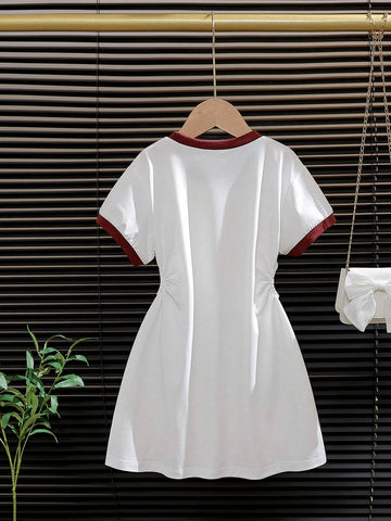 Young Girls' Simple Print Short Sleeve Dress