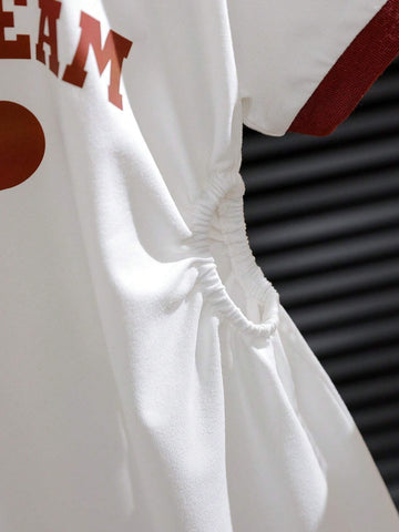 Young Girls' Simple Print Short Sleeve Dress
