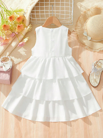 Young Girls' Sleeveless Cake Dress With Bow Decoration For Summer