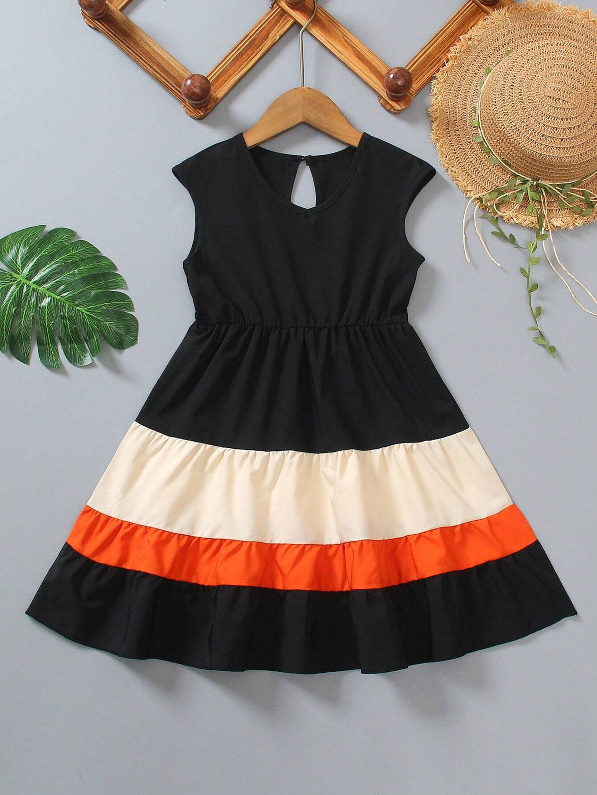 Young Girl's Sleeveless Color Block Patchwork Simple Casual Everyday Dress