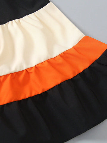 Young Girl's Sleeveless Color Block Patchwork Simple Casual Everyday Dress