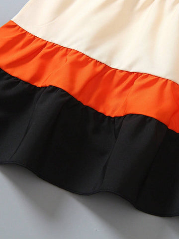 Young Girl's Sleeveless Color Block Patchwork Simple Casual Everyday Dress