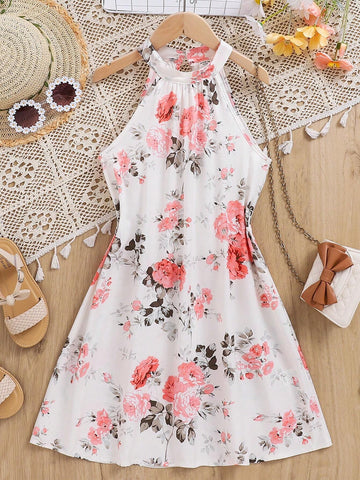 Young Girl's Sleeveless Floral Printed Dress