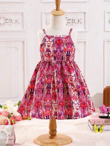 Young Girls' Sleeveless Halterneck Dress, Bohemian Style Print, Holiday & Fashionable
