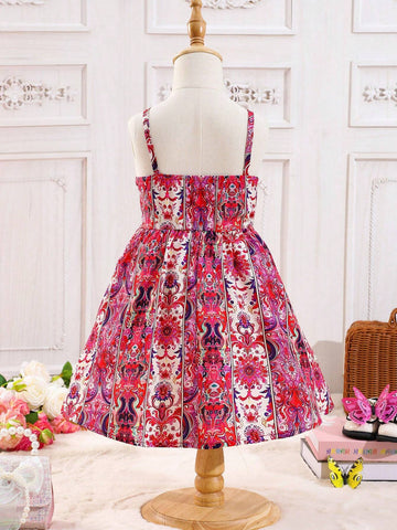 Young Girls' Sleeveless Halterneck Dress, Bohemian Style Print, Holiday & Fashionable