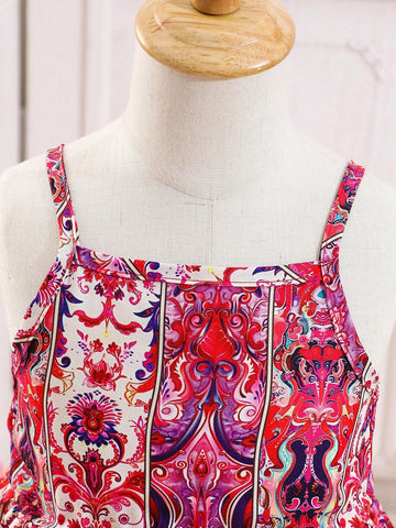 Young Girls' Sleeveless Halterneck Dress, Bohemian Style Print, Holiday & Fashionable