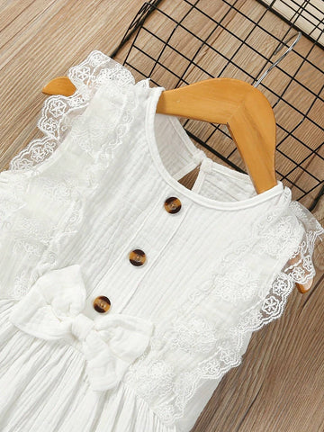 Young Girl's Sleeveless Lace Dress With Bow