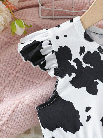 Young Girls' Sleeveless Patterned Dress With Ruffle Hem For Summer Outings