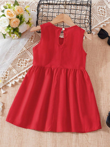 Young Girl's Sleeveless Solid Color Three-Dimensional Flower Pattern Casual Princess Dress