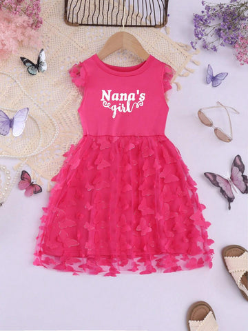 Young Girls' Sleeveless Summer Dress With Round Neckline And Letter Print