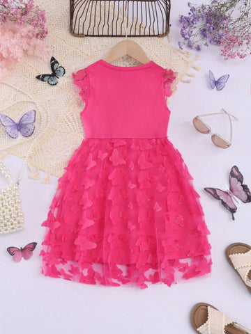 Young Girls' Sleeveless Summer Dress With Round Neckline And Letter Print