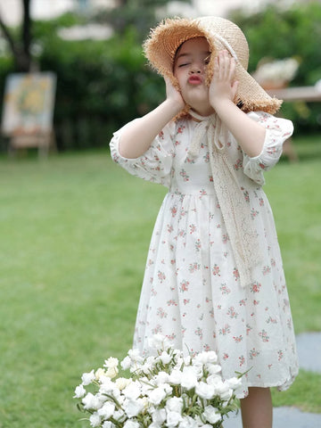 Young Girls' Small Floral Printed Country Style Dress