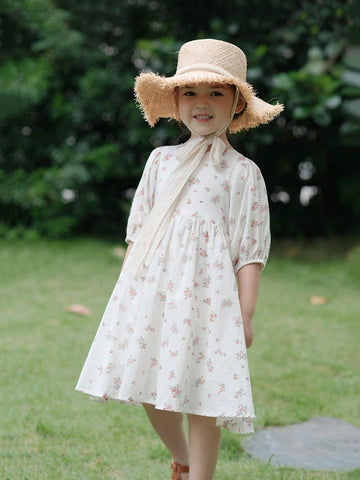 Young Girls' Small Floral Printed Country Style Dress