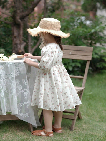 Young Girls' Small Floral Printed Country Style Dress