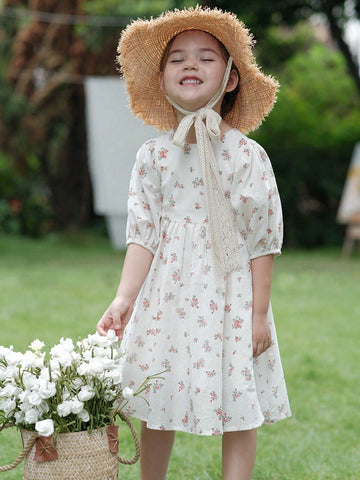 Young Girls' Small Floral Printed Country Style Dress