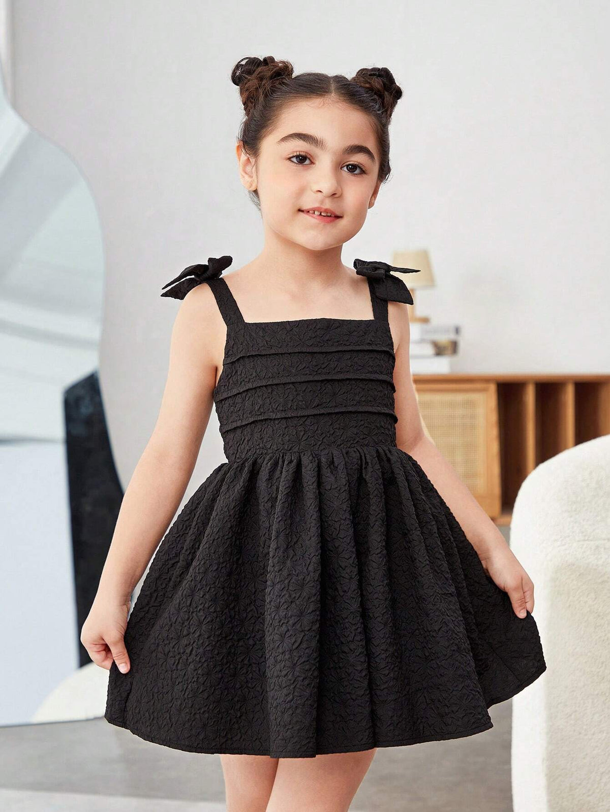 Young Girls Solid Bow Shoulder Cami Dress