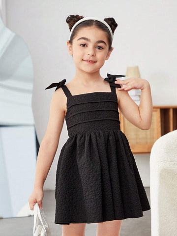 Young Girls Solid Bow Shoulder Cami Dress