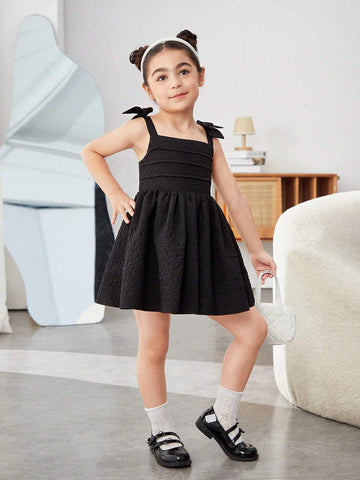 Young Girls Solid Bow Shoulder Cami Dress
