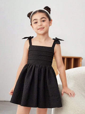 Young Girls Solid Bow Shoulder Cami Dress