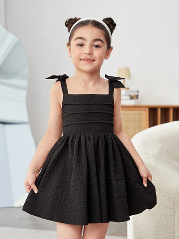 Young Girls Solid Bow Shoulder Cami Dress