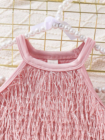 Young Girls Solid Color Elegant Tassel Dress, A Dreamy And Graceful Childrenswear Item Designed For Little Girls.