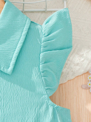 Young Girls' Solid Color Front Button Fly Sleeve Dress For Summer