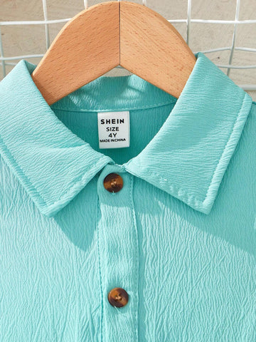 Young Girls' Solid Color Front Button Fly Sleeve Dress For Summer