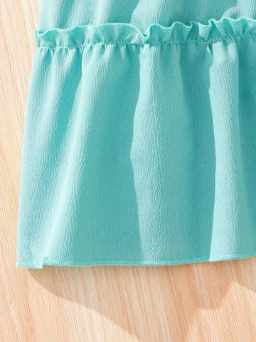 Young Girls' Solid Color Front Button Fly Sleeve Dress For Summer