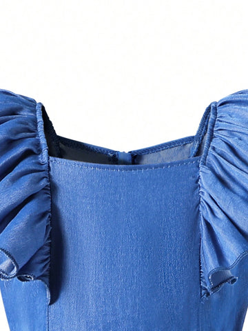 Young Girls Solid Color Jumpsuit With Simple And Delicate Lace Cuff Decoration